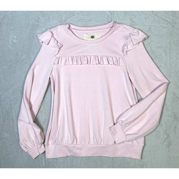 Cupio Pink Ruffle Long Sleeve Sweatshirt Women's Size Small - Picture 1 of 9